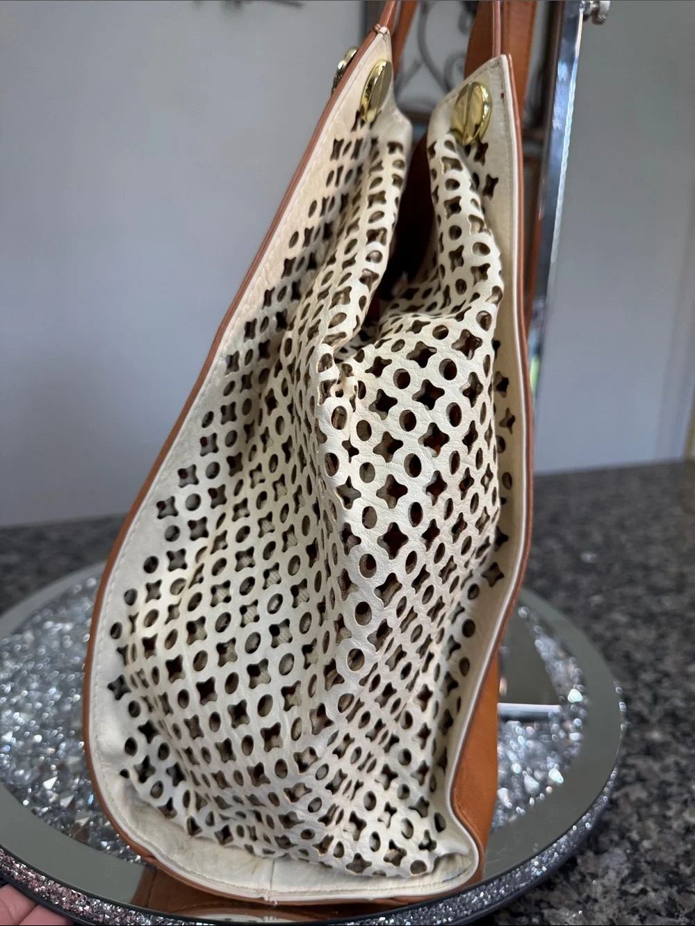 Big Buddha Tan & Cream Laser-Cut Shoulder Bag - Picture 5 of 12